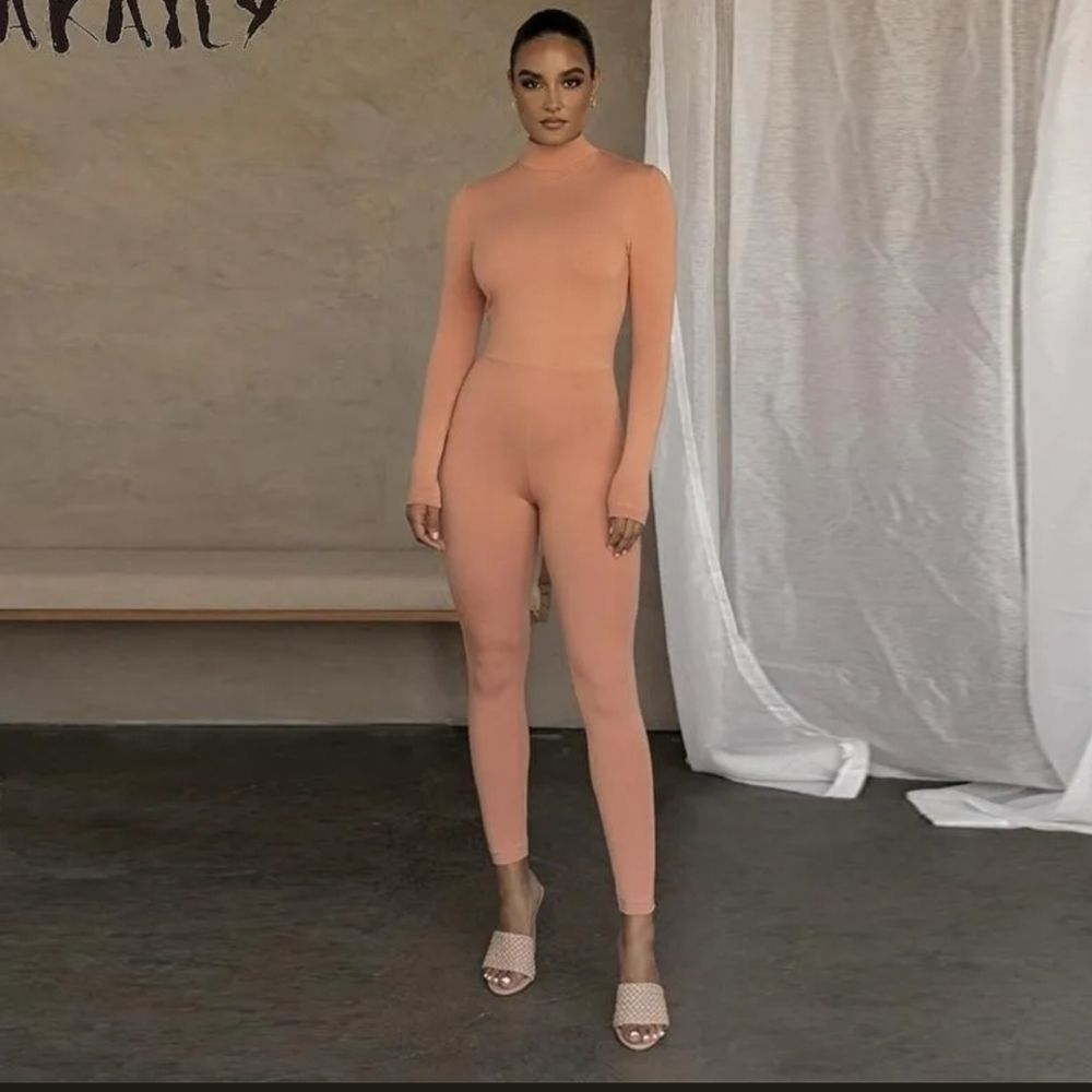 NWT Jluxlabel Mock Neck Jumpsuit In Taupe brown Size Small